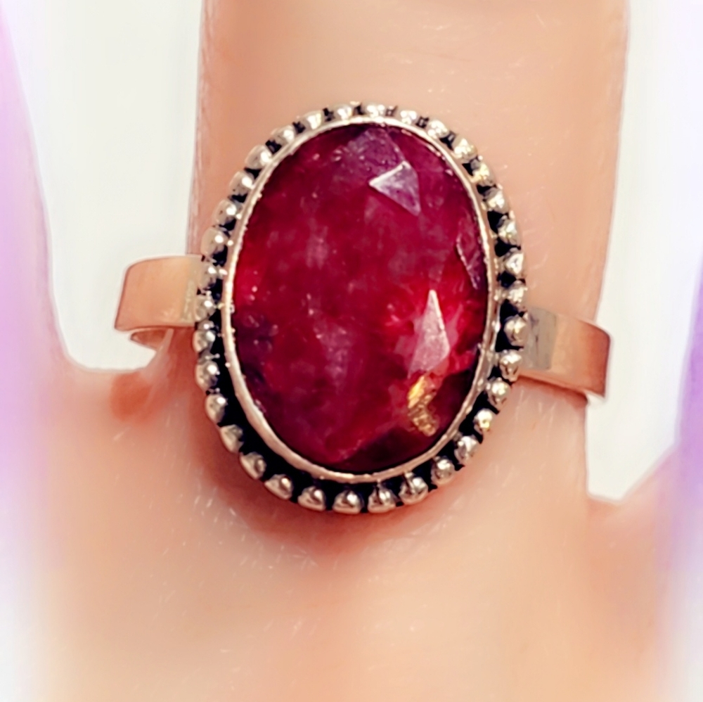 Faceted Ruby Sterling Silver Gemstone Ring - image 1